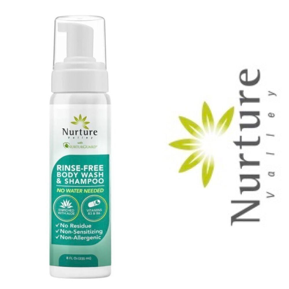 NURTURE VALLEY - NWT - Rinse-Free Body Wash & Shampoo 8 fl oz Waterless Cleanser